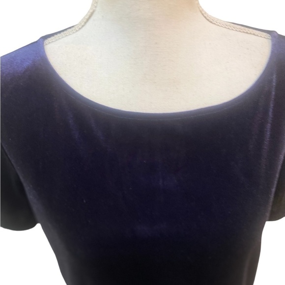 Ann Taylor navy velvet short sleeve stretch scoop neck top size medium - Picture 4 of 10
